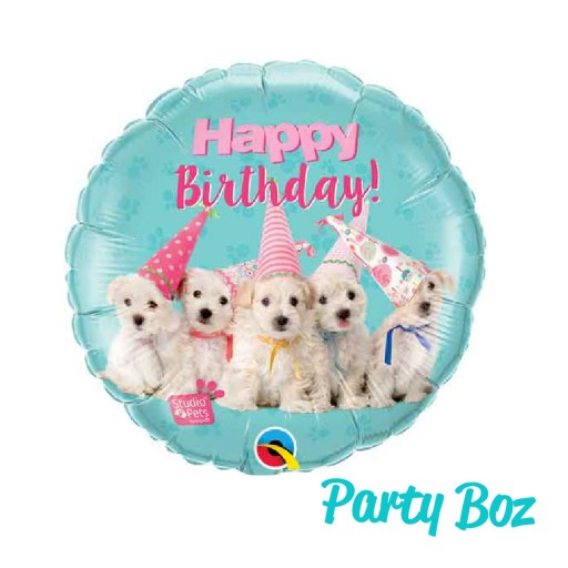 18吋 圓形鋁膜氣球 (Studio Pets Series - 粉綠Tiffany底狗狗Happy birthday)